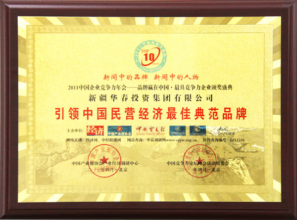 2011引領(lǐng)中國民營經(jīng)濟(jì)最佳典范品牌